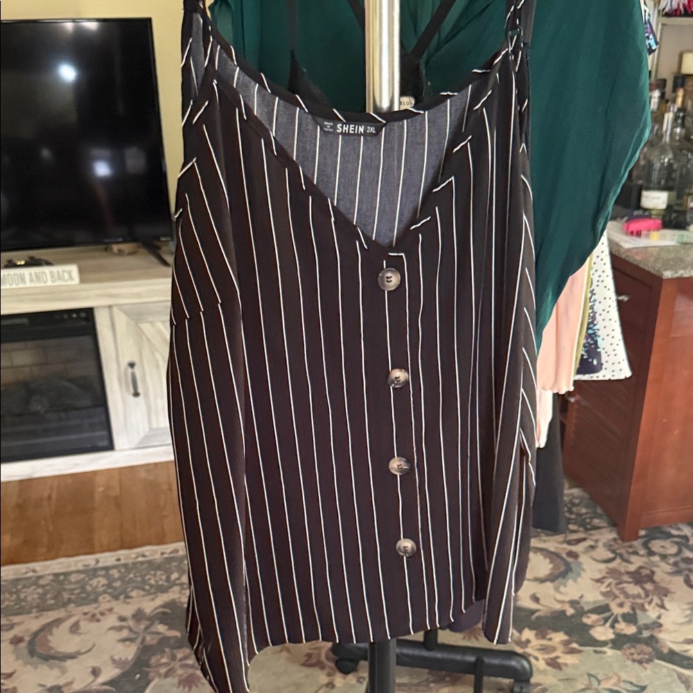 SHEIN Black and White Striped Button-Front Tank